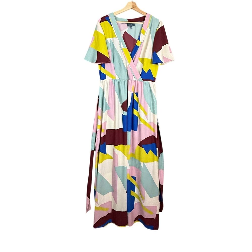 ModCloth Your Time To Shine Geometric Print ColorBlock Maxi Dress 14 Tie Waist - Picture 5 of 10